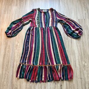 Jaase Bohemian Hippy Striped‎ Dress Womens Large Multicolor Flowy Boho